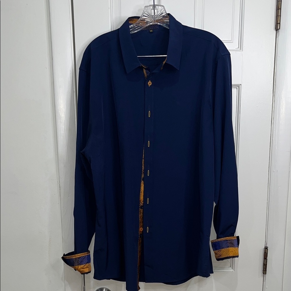 Men’s Navy button down shirt 2XL with Orange Detailing